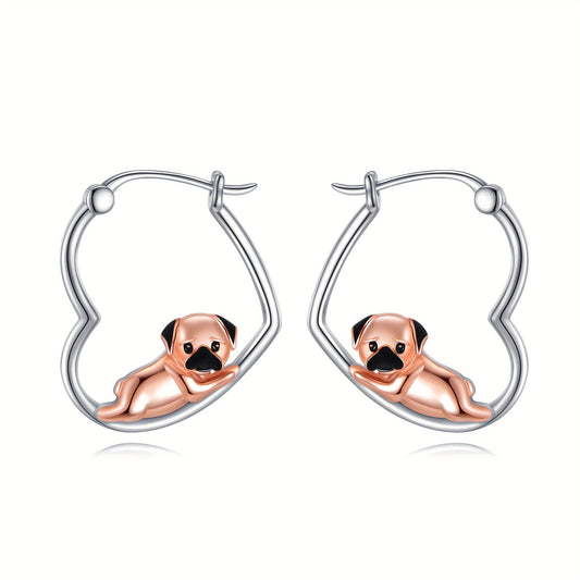 YFN Pug Earrings Sterling Silver Animal Heart Hoop Earrings Dangle Drop Dangling Cute Dog Jewelry Gifts For Women