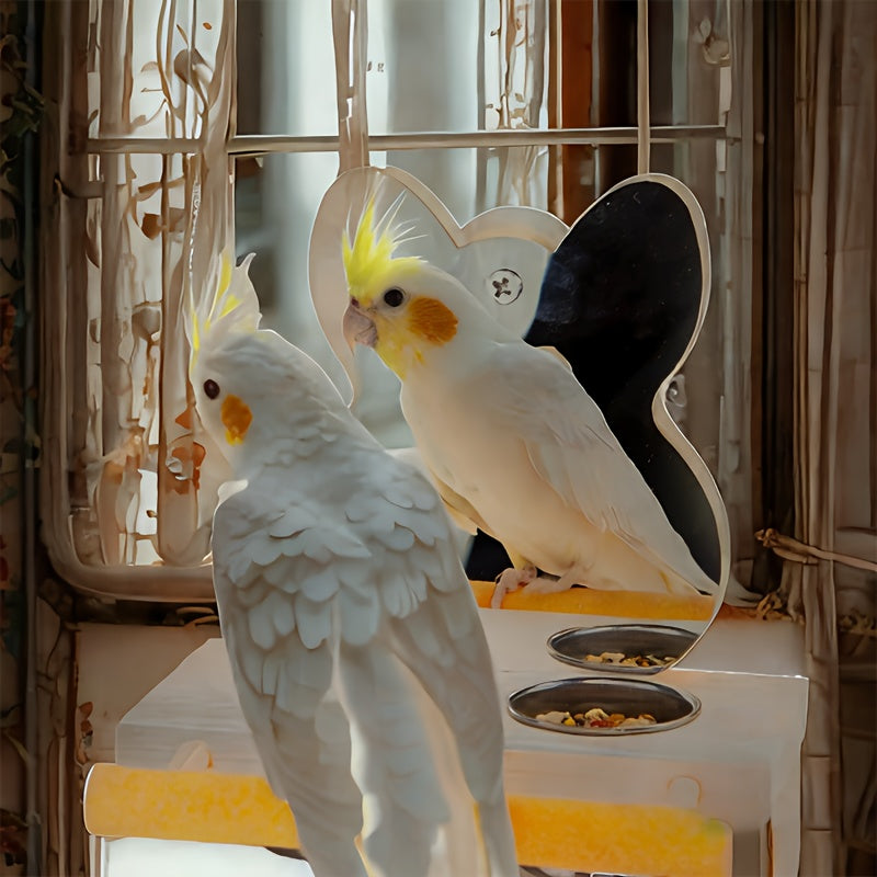 Parrot Bird Food Box Feeder Anti-spray Bird Feeder Tiger Skin Peony Bird Frosted Standing Pole Bird Mirror Supplies - You Can Eat And Play At The Same Time