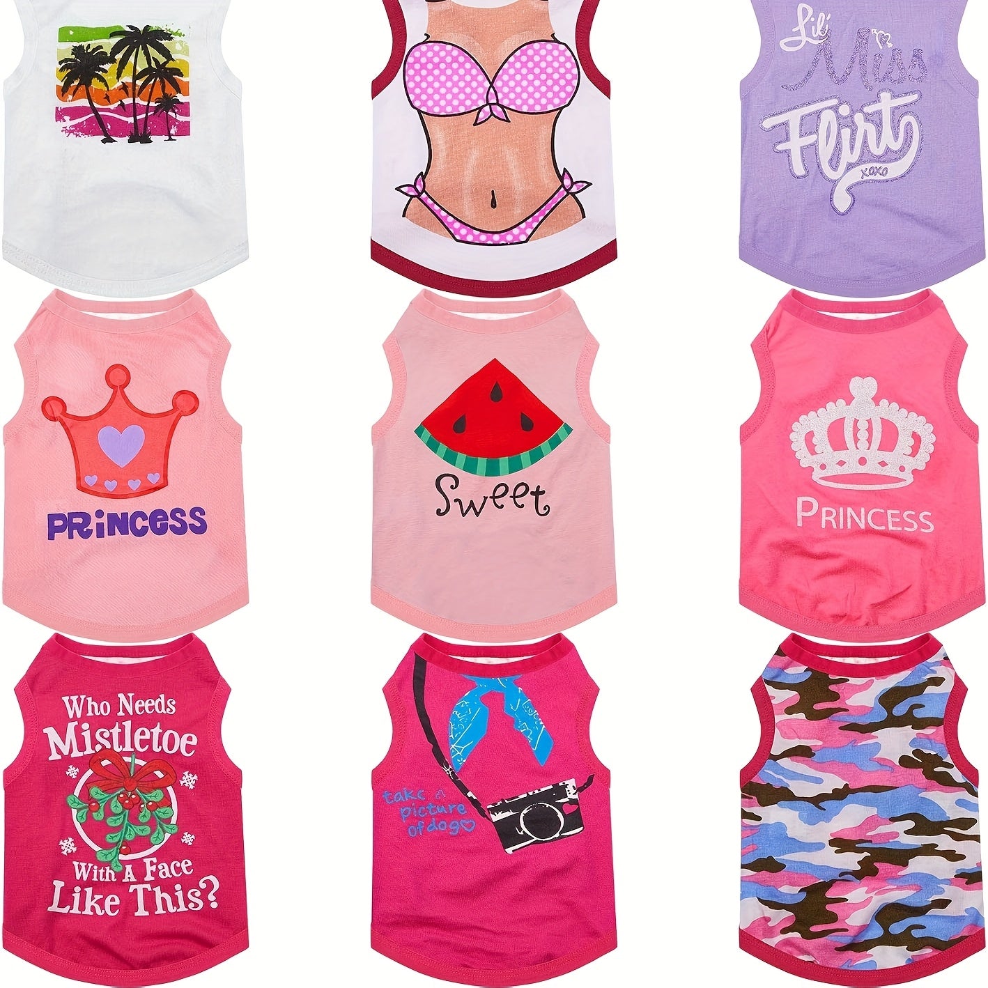 9pcs Printed Pet Shirts Cute Dog T Shirts Summer Puppy T Shirt Soft Breathable Pet Sweatshirt For Small Medium Dogs Puppy Cats(Watermelon Pattern, S)