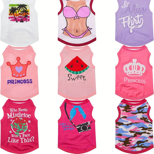 9pcs Printed Pet Shirts Cute Dog T Shirts Summer Puppy T Shirt Soft Breathable Pet Sweatshirt For Small Medium Dogs Puppy Cats(Watermelon Pattern, S)