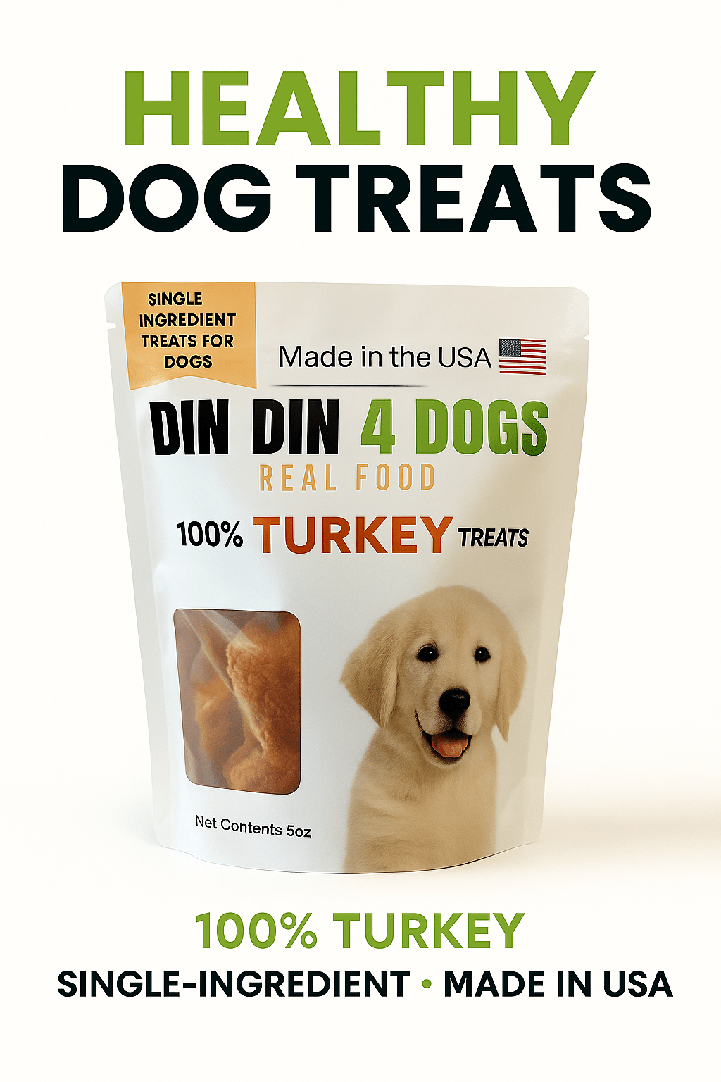 100% Turkey Dog Treats, 5 Ounce Bag, Single Ingredient, High Protein - One Stop Shop 4 Pets