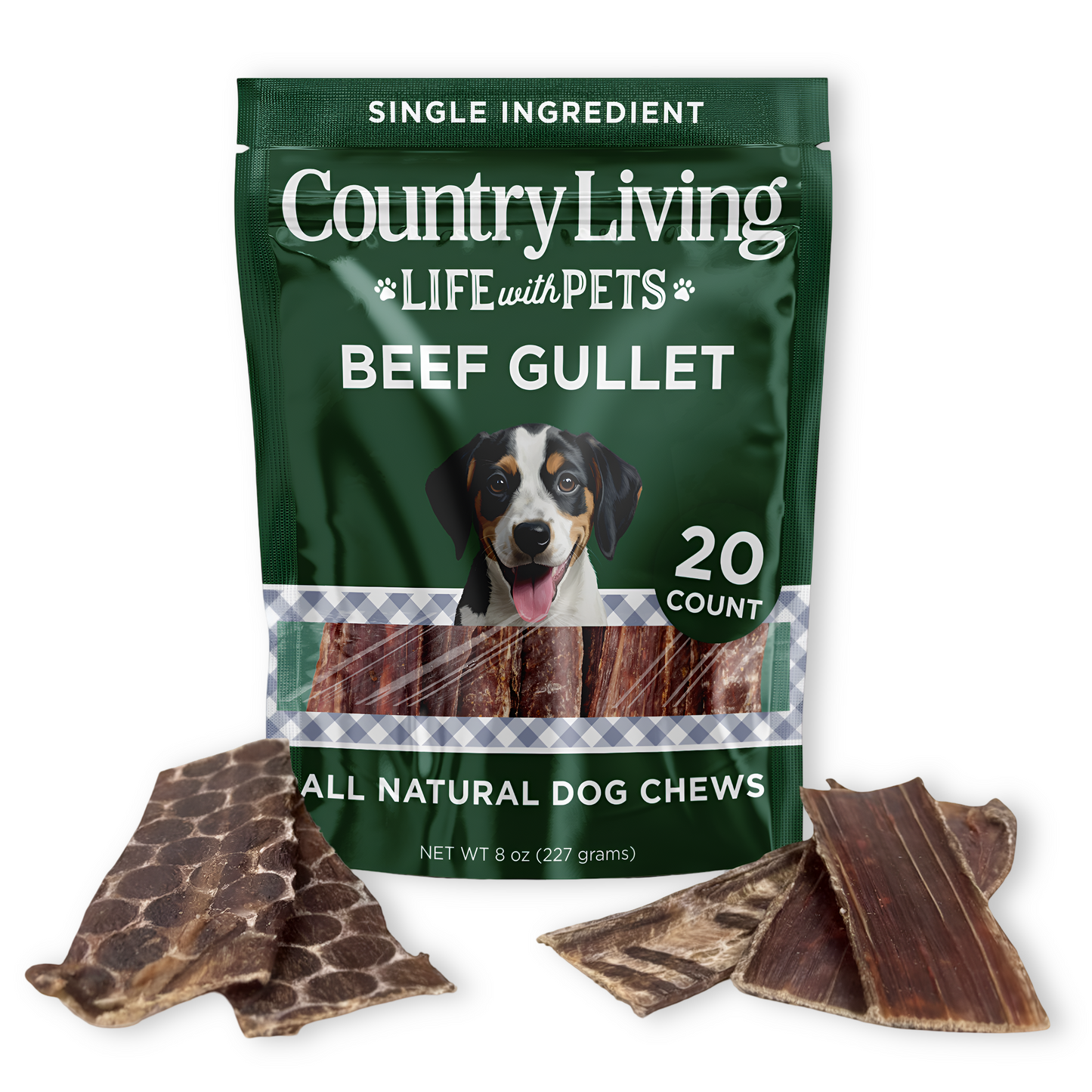 Country Living 6” Gullet Flats Dog Treats – 20 Count Bag – All-Natural Beef Esophagus Chews – High-Protein, Easily Digestible, Single-Ingredient Dog Treats – Grain-Free & Long-Lasting