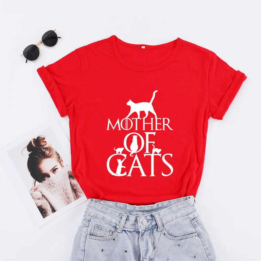 ZBBRDD Mother of Cats Mom Tshirt Women Cotton Kawaii Fashion Shirt Plus Size O Neck graphic Mama T-shirt Short Sleeve Top Tees