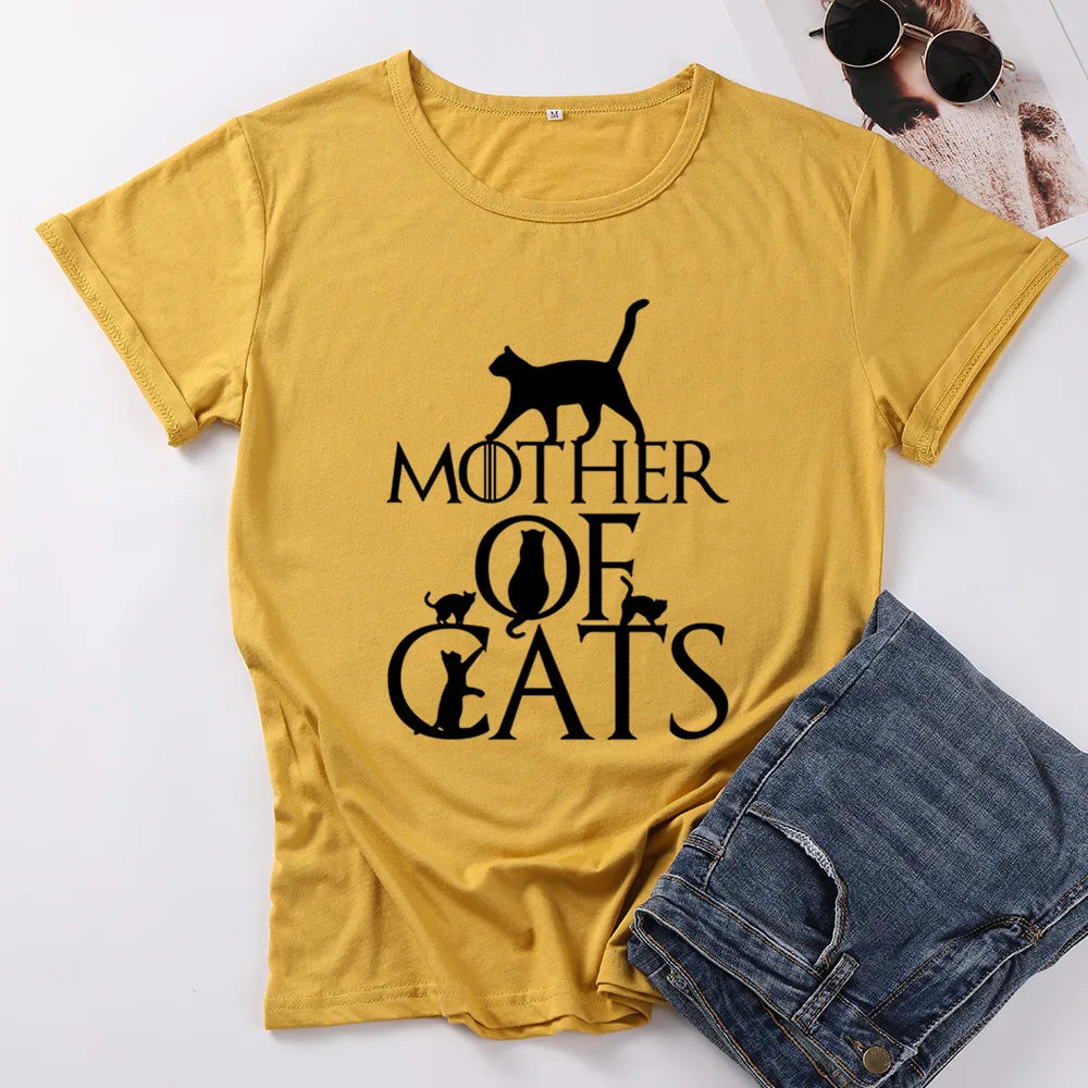 ZBBRDD Mother of Cats Mom Tshirt Women Cotton Kawaii Fashion Shirt Plus Size O Neck graphic Mama T-shirt Short Sleeve Top Tees