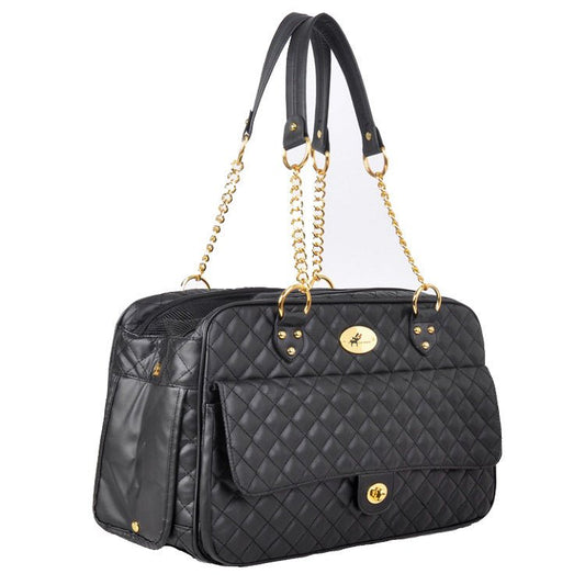 Pet Carrier – Quilted PU Leather with Gold Chain - One Stop Shop 4 Pets