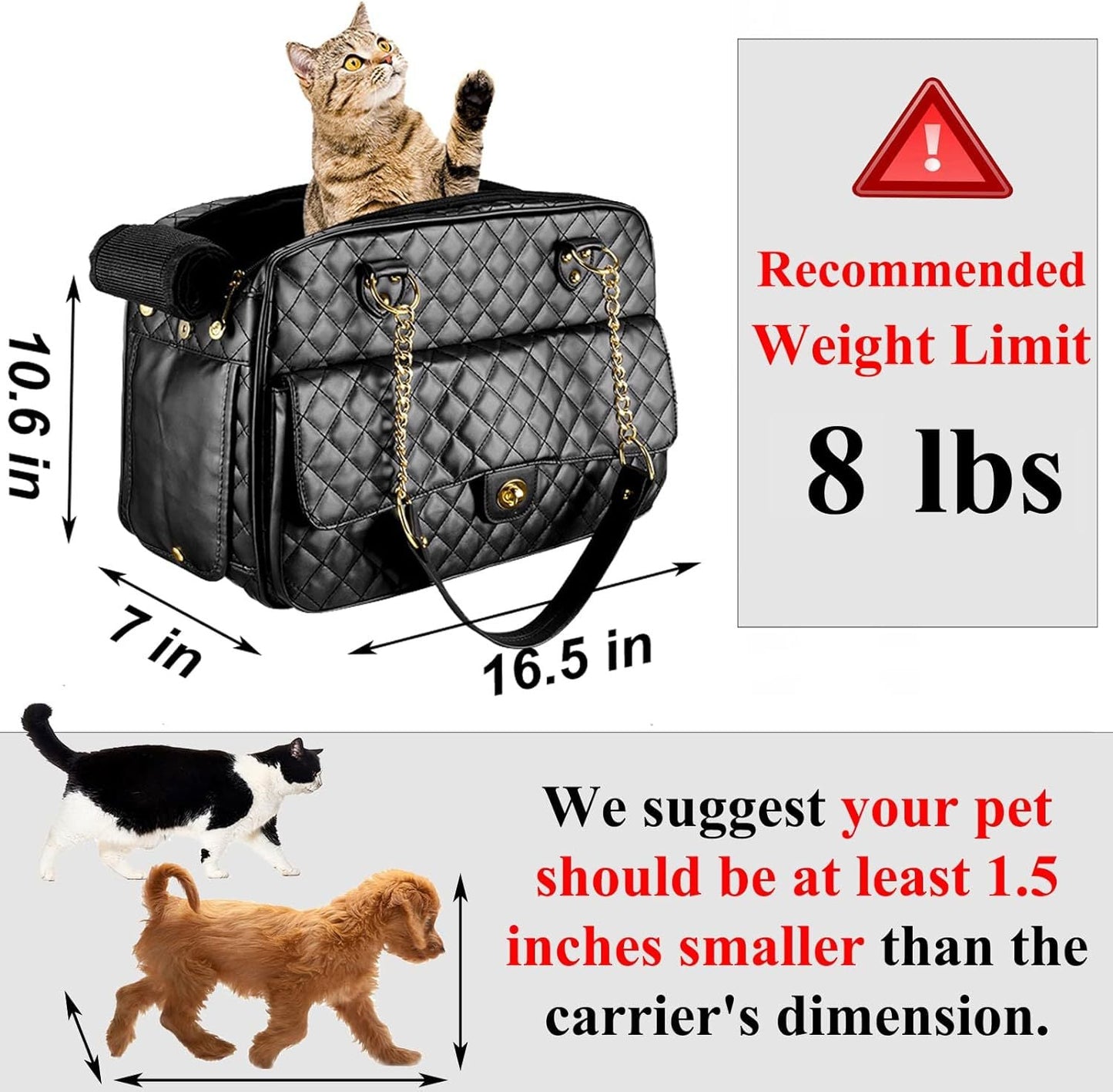 Pet Carrier – Quilted PU Leather with Gold Chain - One Stop Shop 4 Pets
