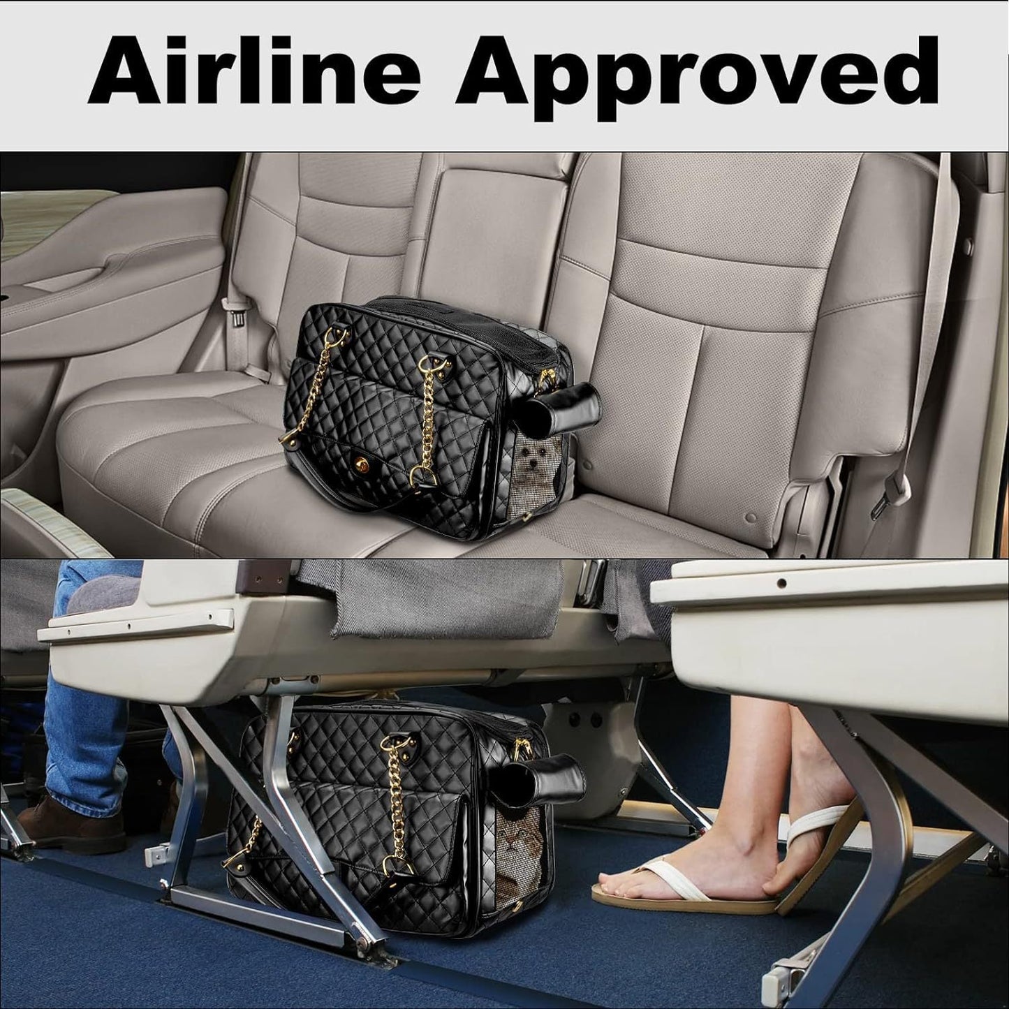 Pet Carrier – Quilted PU Leather with Gold Chain - One Stop Shop 4 Pets
