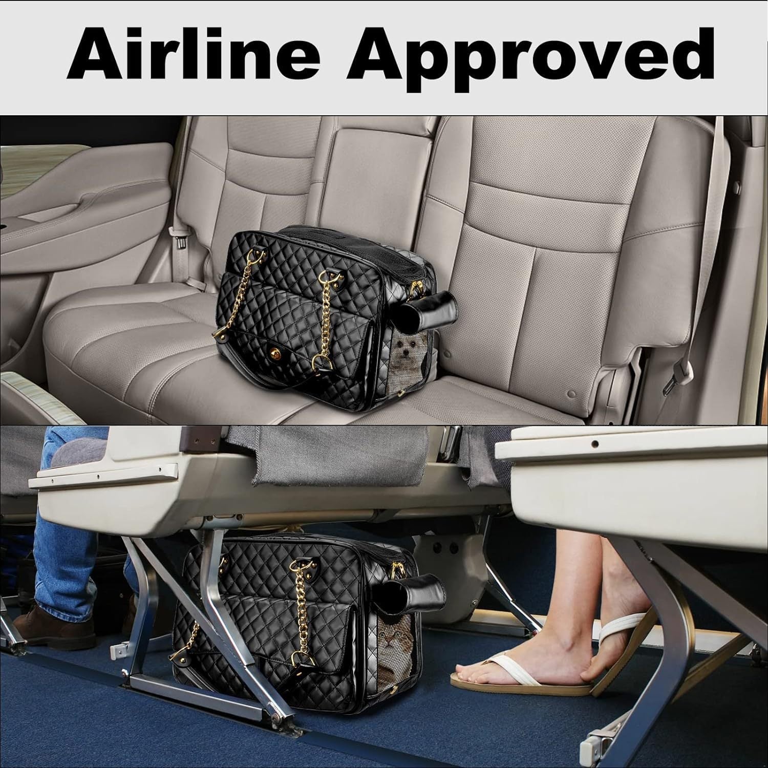 Pet Carrier – Quilted PU Leather with Gold Chain - One Stop Shop 4 Pets