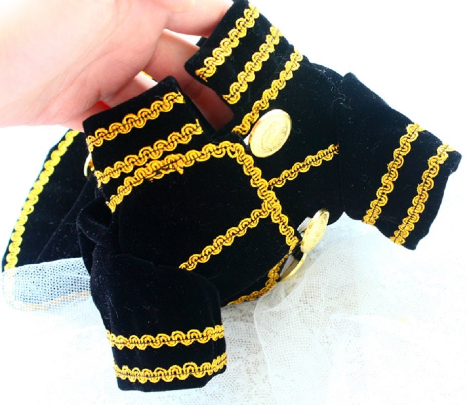 Handcrafted Velvet Dog Outfit with Gold Embroidery Double Breasted Buttons Vintage Pet Jacket - One Stop Shop 4 Pets