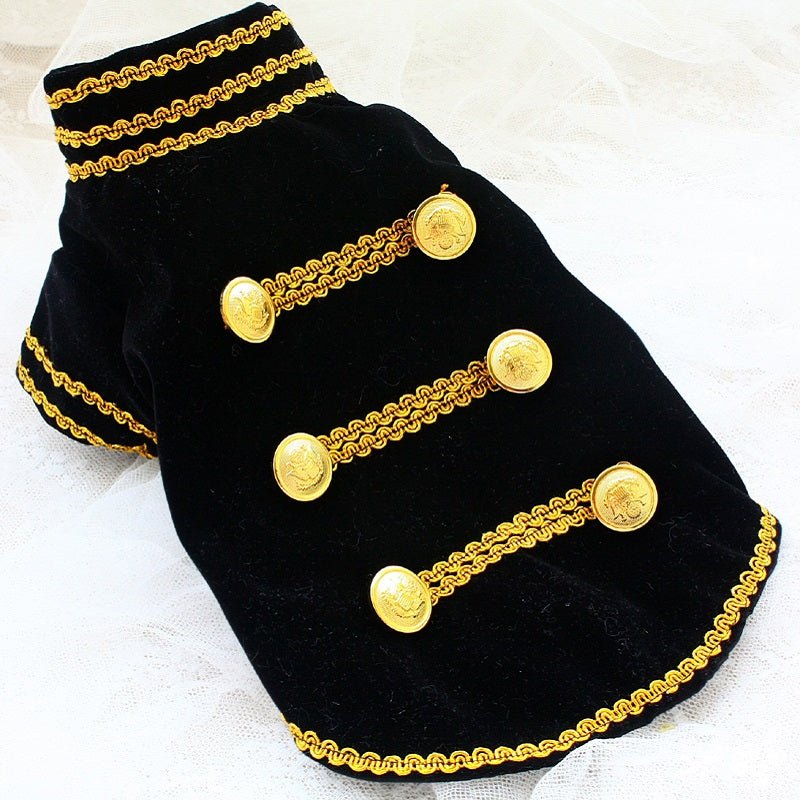 Handcrafted Velvet Dog Outfit with Gold Embroidery Double Breasted Buttons Vintage Pet Jacket - One Stop Shop 4 Pets