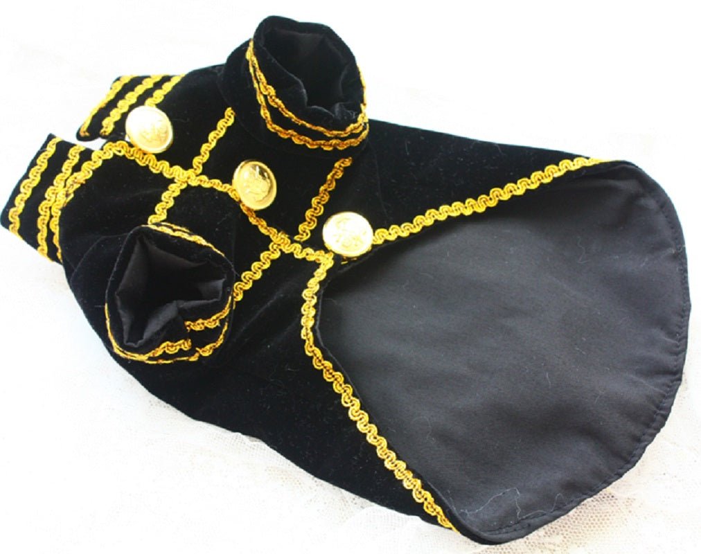 Handcrafted Velvet Dog Outfit with Gold Embroidery Double Breasted Buttons Vintage Pet Jacket - One Stop Shop 4 Pets