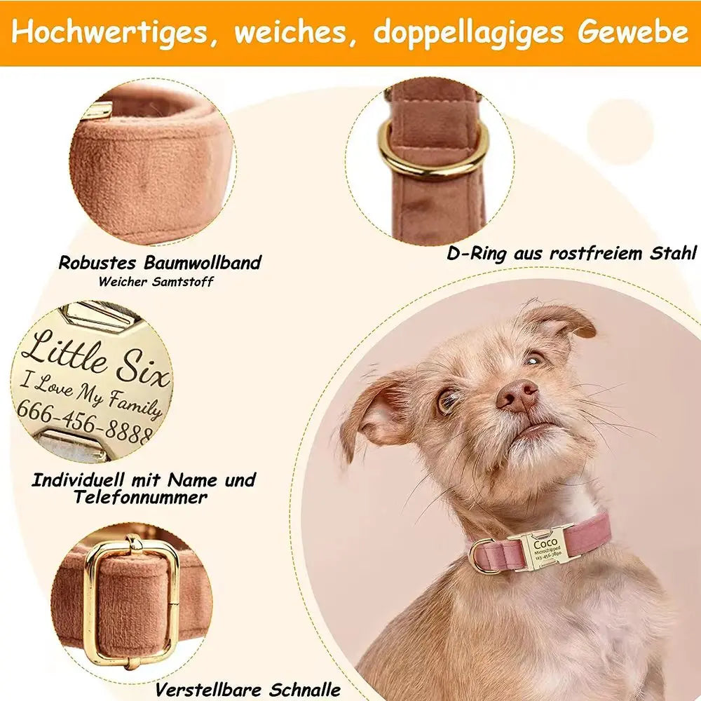Personalized Dog Collar Velvet Puppy Adjustable Collar for Small Medium Big Dogs Collars with Name Customized ID Tag Engraving