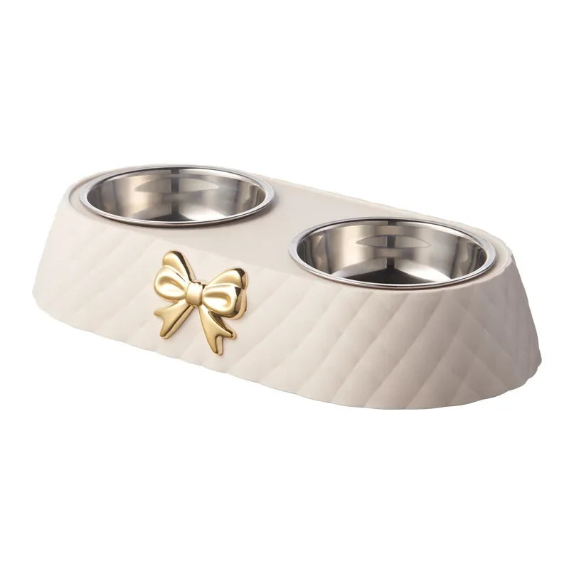 1PC Pet Pet Dog and Cat Food Bowls Bowtie Dog Food Drinking Double Bowl Pet Supplies