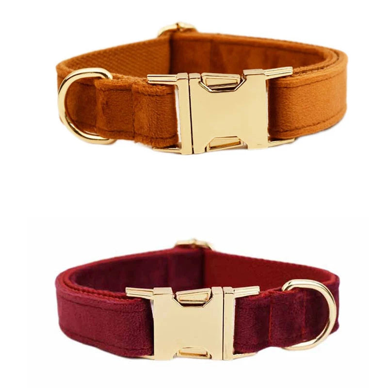 Personalized Dog Collar Velvet Puppy Adjustable Collar for Small Medium Big Dogs Collars with Name Customized ID Tag Engraving