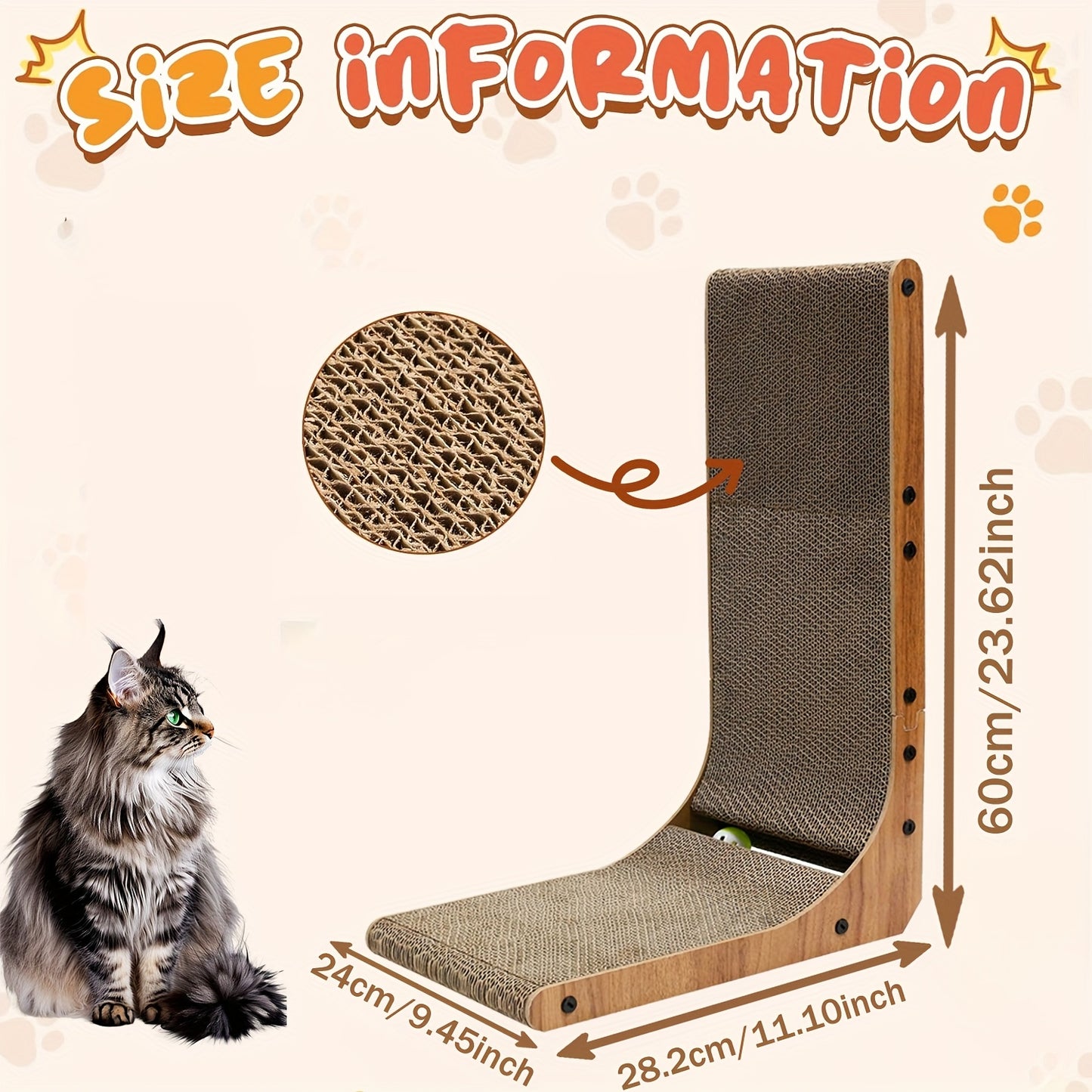 Cat Scratcher, Cat Scratching Post, Cardboard Cat Scratching Board with Ball Toy, Large Vertical L Shape Cat Scratcher Scratch Pads Cat Toys for Indoor Cats