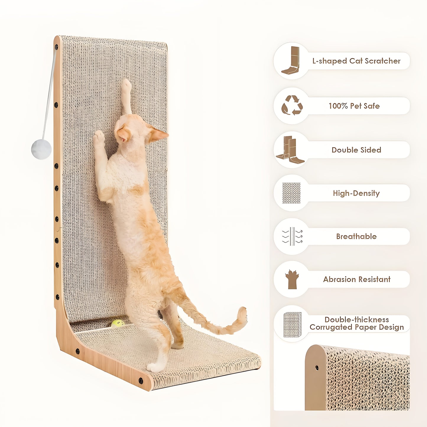Cat Scratcher, Cat Scratching Post, Cardboard Cat Scratching Board with Ball Toy, Large Vertical L Shape Cat Scratcher Scratch Pads Cat Toys for Indoor Cats