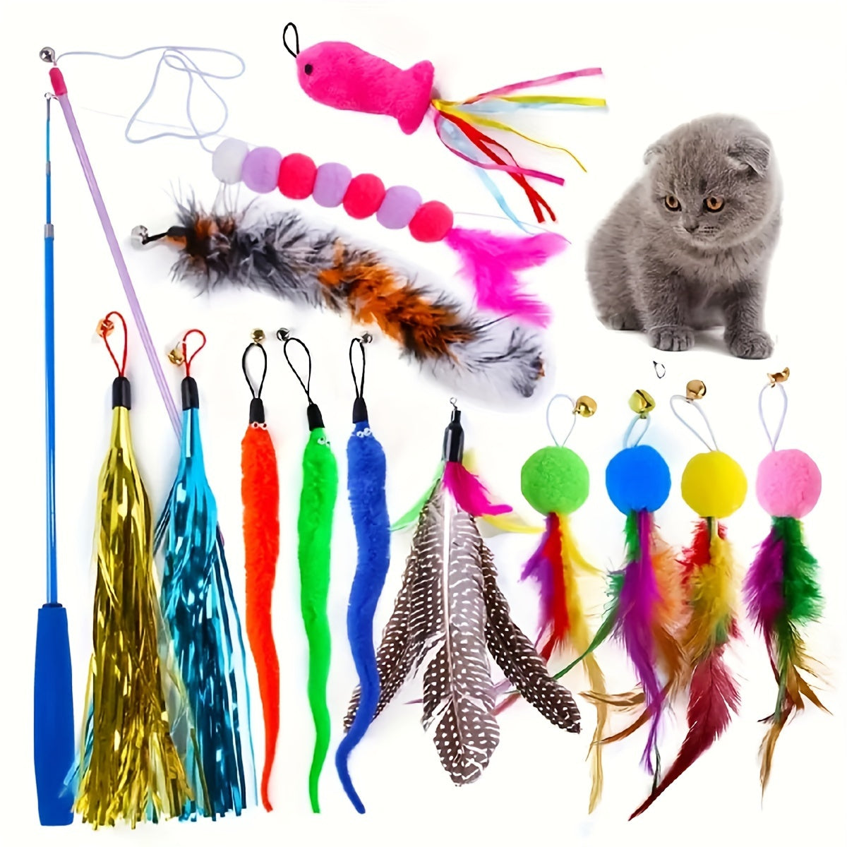 Interactive Cat Toys Including a Retractable Wand And Assorted Feather Refills, Designed to Keep Indoor Cats Entertained And Active, Without Battery