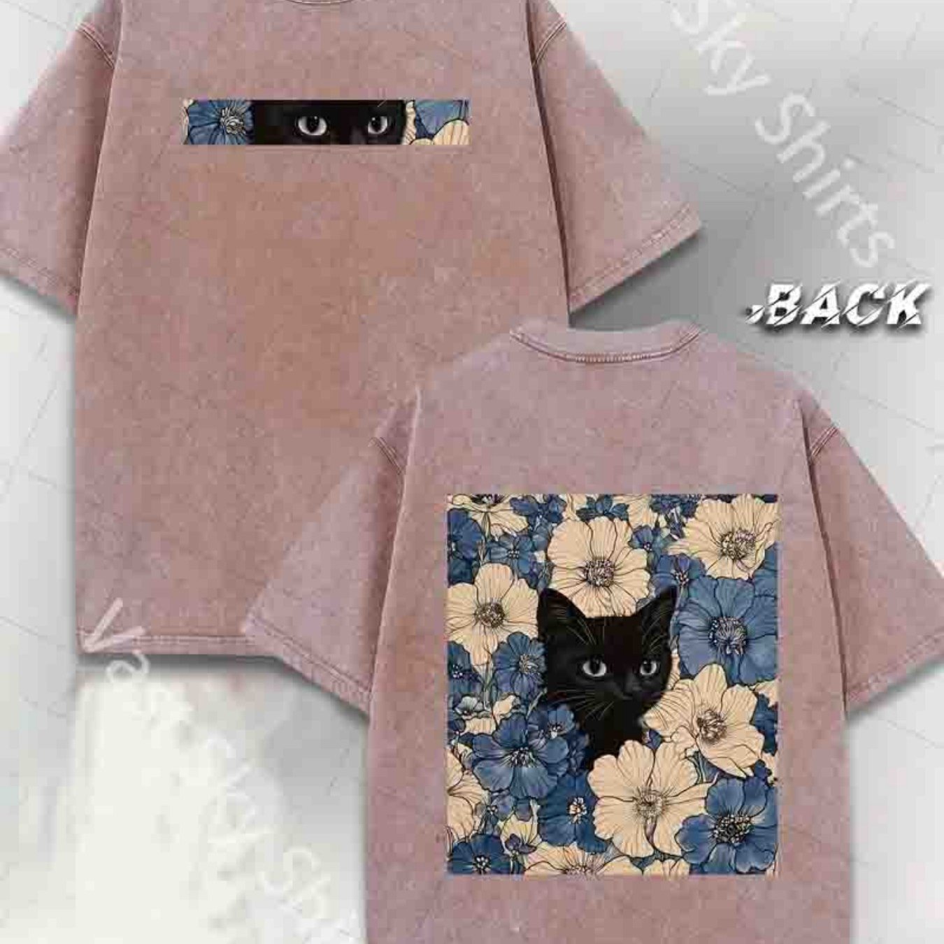 Men'S Casual Street Style T-Shirt, 230G Double-Sided Washed Fabric, Black Cat & Floral Print, Round Neck, Regular Fit, Short Sleeve, All-Season Outdoor Tee, Classic Gift for Hiking & Daily Wear, Hiking Apparel | Street Style