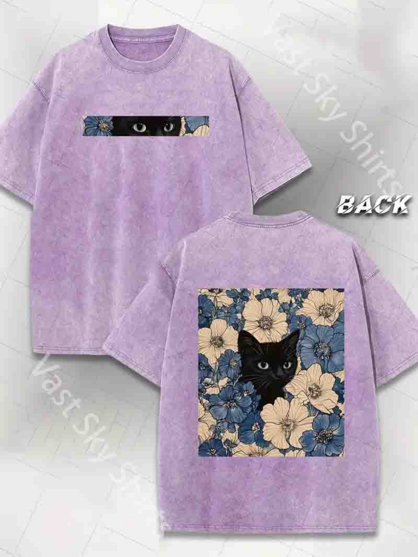 Men'S Casual Street Style T-Shirt, 230G Double-Sided Washed Fabric, Black Cat & Floral Print, Round Neck, Regular Fit, Short Sleeve, All-Season Outdoor Tee, Classic Gift for Hiking & Daily Wear, Hiking Apparel | Street Style