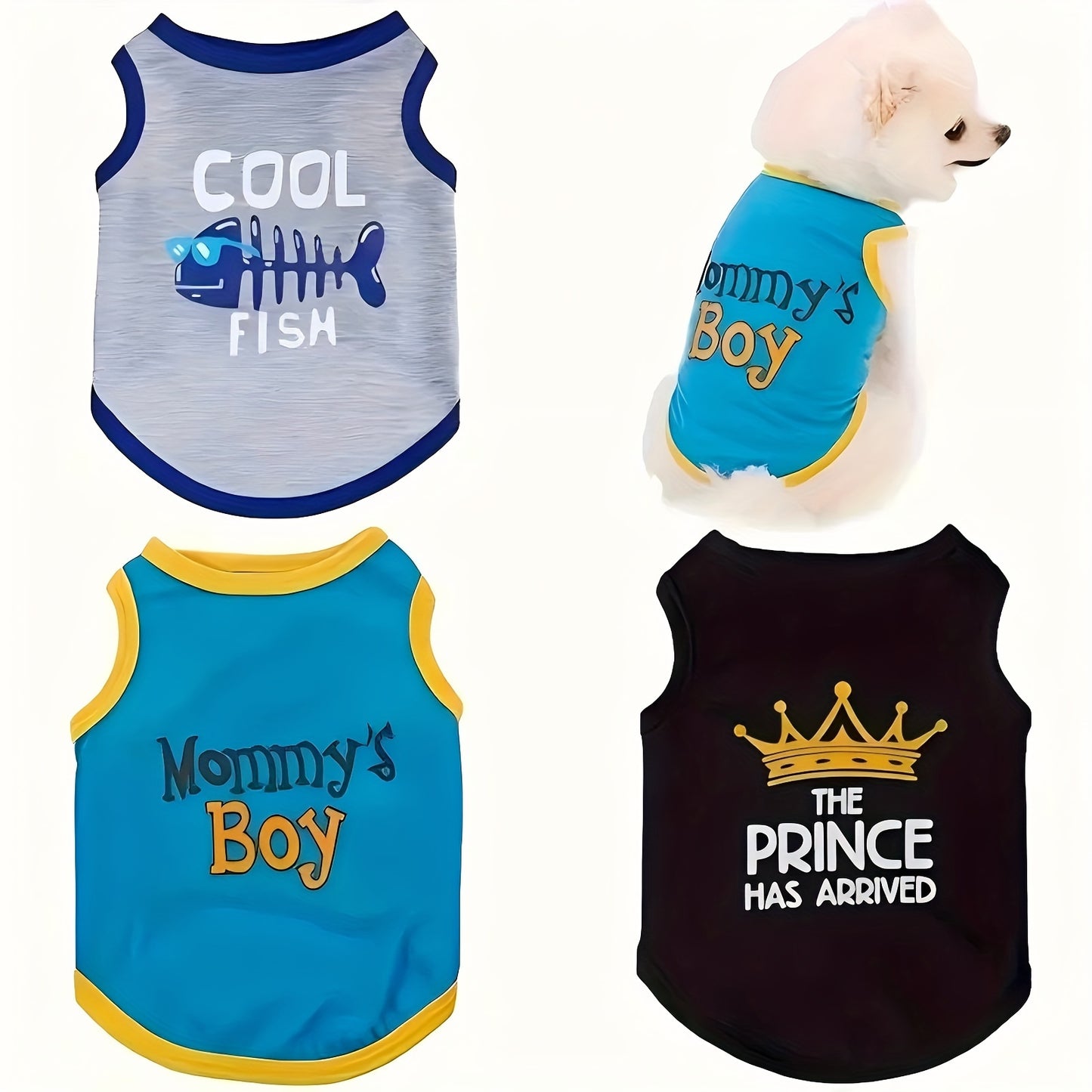 3pcs Breathable Pet Shirts for Boys - Soft & Stretchy Dog T-Shirts with Fun Print, Perfect for Small to Medium Breeds - All Seasons Comfort
