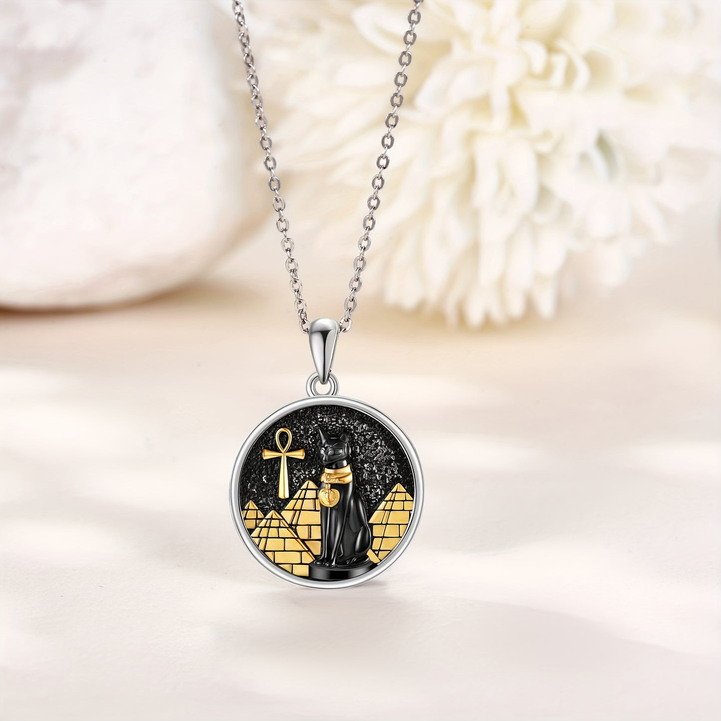 Bastet Cat Necklace Sterling Silver Egyptian Bastet Cat Pendant Necklace Ankh Eye Of Horus Egyptian Cat Jewelry Black Cat Gifts For Women Men