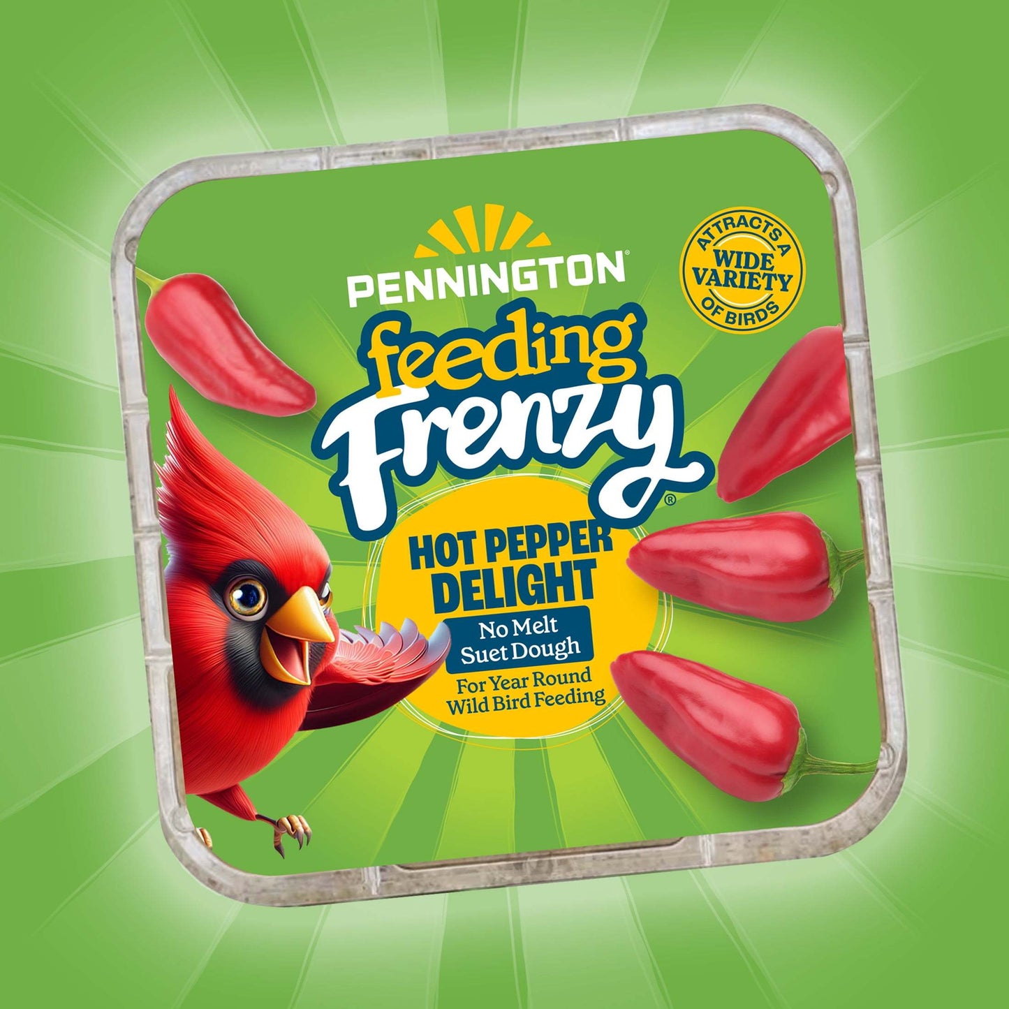 1 Pack No Melt Suet Dough Bird Food - Hot Pepper Formula with Red Pepper & Suet, High-Fat Wild Bird Suet Cake | Squirrel & Backyard Pest Deterrent, Attracts Cardinals, Wrens, Chickadees, Nuthatches | Year-Round Feeding, Easy-