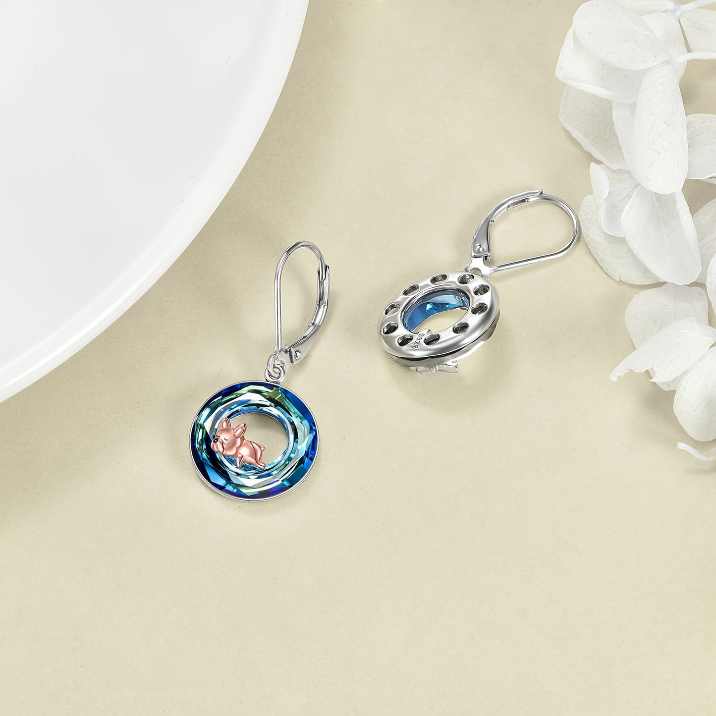 French Bulldog Leverback Earrings 925 Sterling Silver Blue Pug Dog Jewelry Gifts For Women