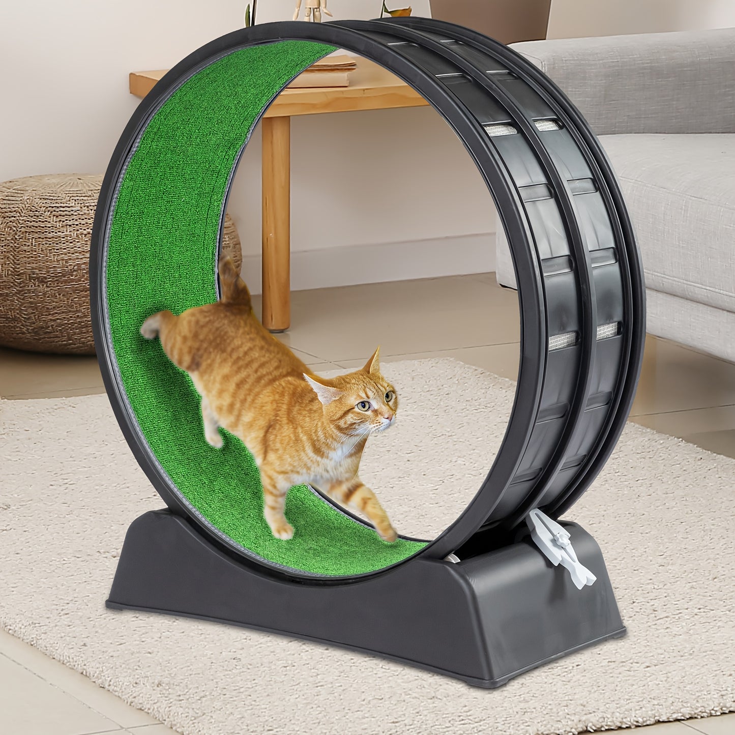 Cat Treadmill M Size 31.5*13.39*33.46inch Patchwork Cat Toys with Simulation Lawn Mat