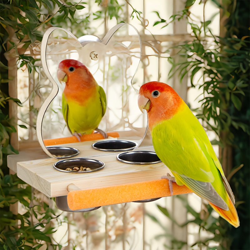 Parrot Bird Food Box Feeder Anti-spray Bird Feeder Tiger Skin Peony Bird Frosted Standing Pole Bird Mirror Supplies - You Can Eat And Play At The Same Time