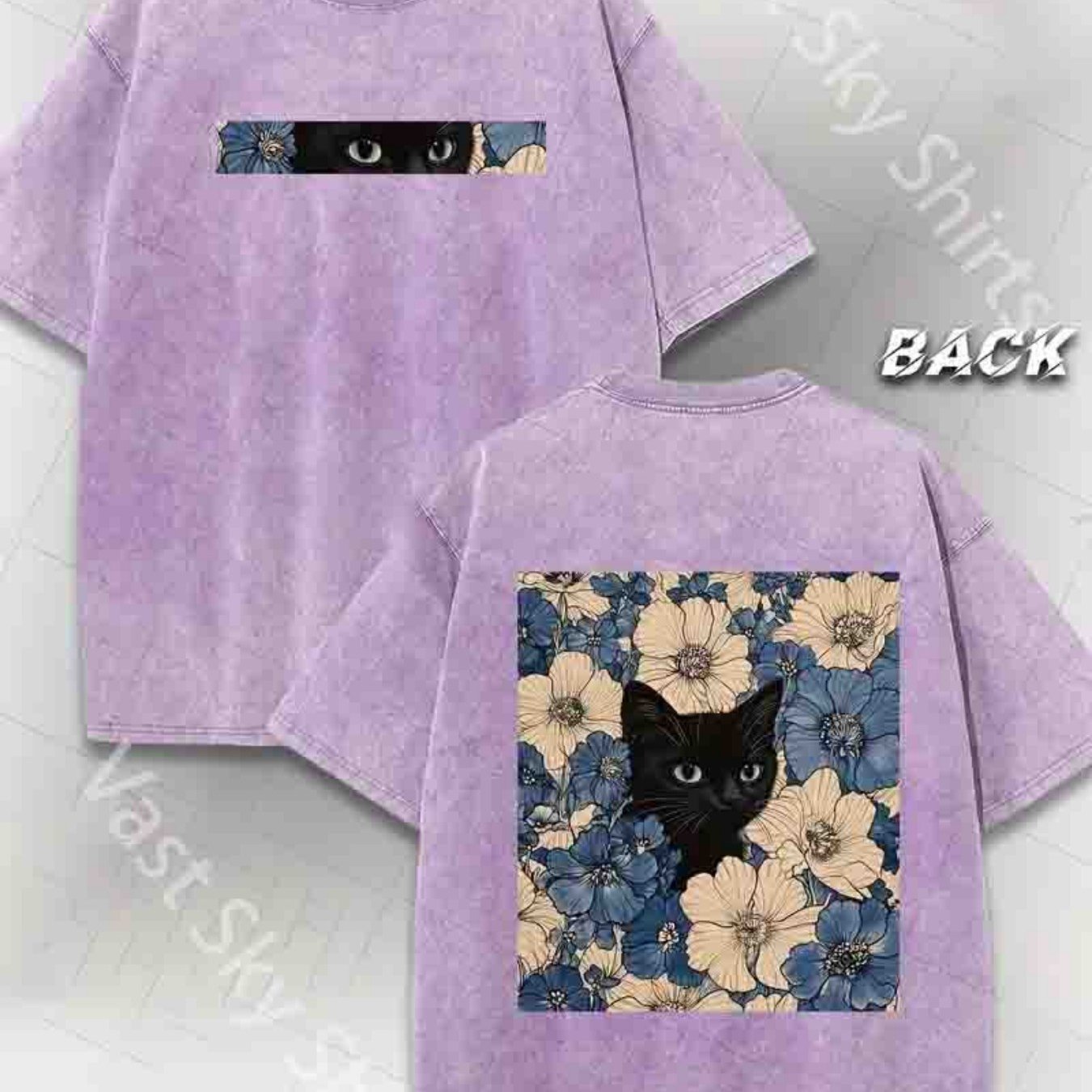 Men'S Casual Street Style T-Shirt, 230G Double-Sided Washed Fabric, Black Cat & Floral Print, Round Neck, Regular Fit, Short Sleeve, All-Season Outdoor Tee, Classic Gift for Hiking & Daily Wear, Hiking Apparel | Street Style