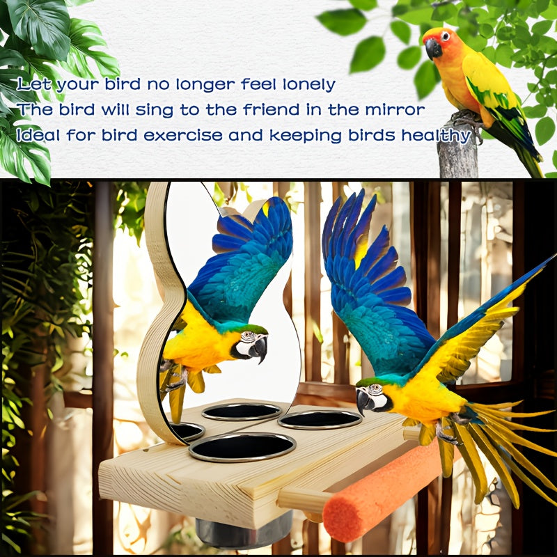 Parrot Bird Food Box Feeder Anti-spray Bird Feeder Tiger Skin Peony Bird Frosted Standing Pole Bird Mirror Supplies - You Can Eat And Play At The Same Time