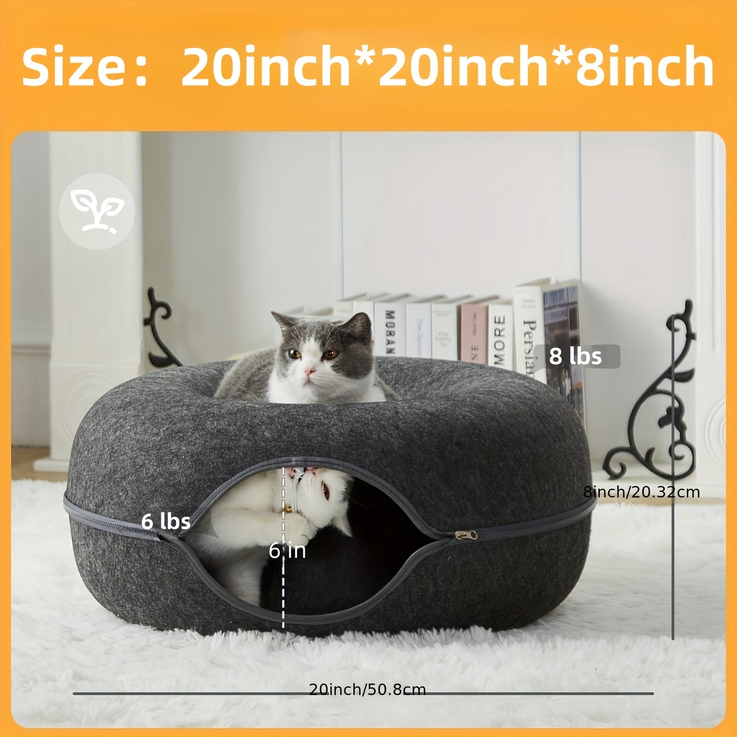 Peekaboo Cat Cave for Indoor Cats, Cat Donut Cat Tunnel Bed, Scratch Resistant Cat Toys for Medium Large Cats