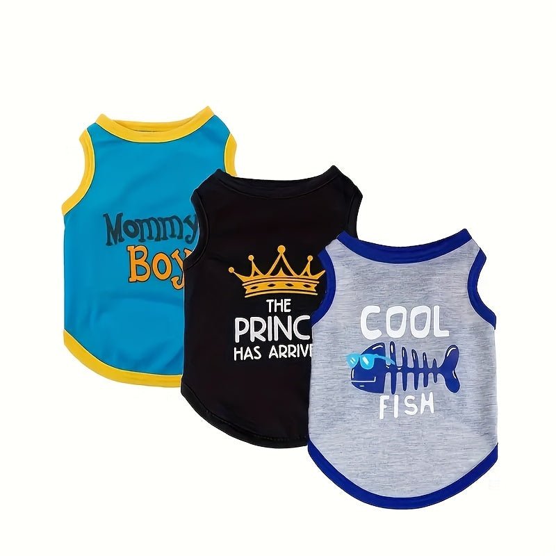 3pcs Dog Clothes Set, Puppy Vest, Boys Pet Breathable Shirt, Summer Pet T-Shirt Printed Pet Sweatshirt Clothing Puppy Clothing - One Stop Shop 4 Pets