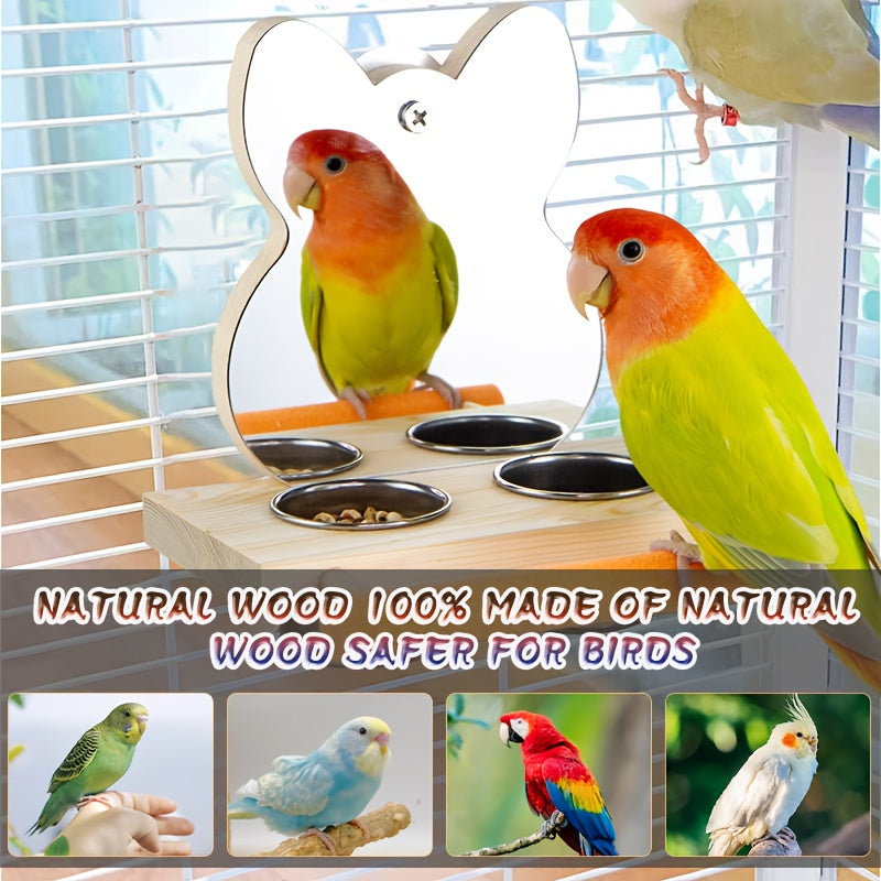 Parrot Bird Food Box Feeder Anti-spray Bird Feeder Tiger Skin Peony Bird Frosted Standing Pole Bird Mirror Supplies - You Can Eat And Play At The Same Time