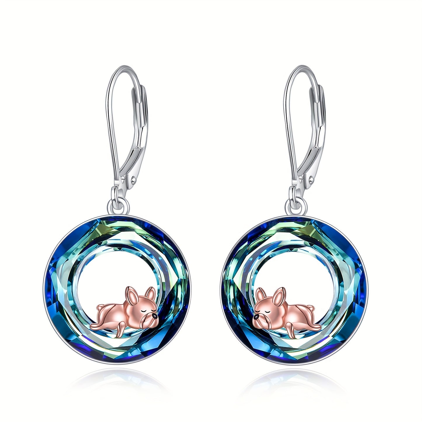 French Bulldog Leverback Earrings 925 Sterling Silver Blue Pug Dog Jewelry Gifts For Women
