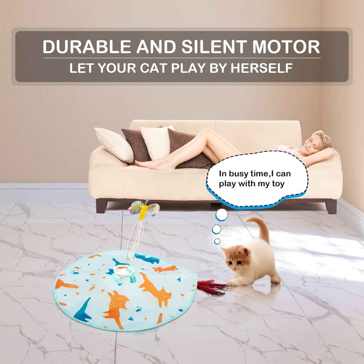 Valonii 2-in-1 Rechargeable Motion Activated Interactive Cat Toys - Long Lifetime Motor, Butterfly/Feather Wand - For Indoor Cats - Exercise & Entertainment - Perfect Gift for Cat Owners