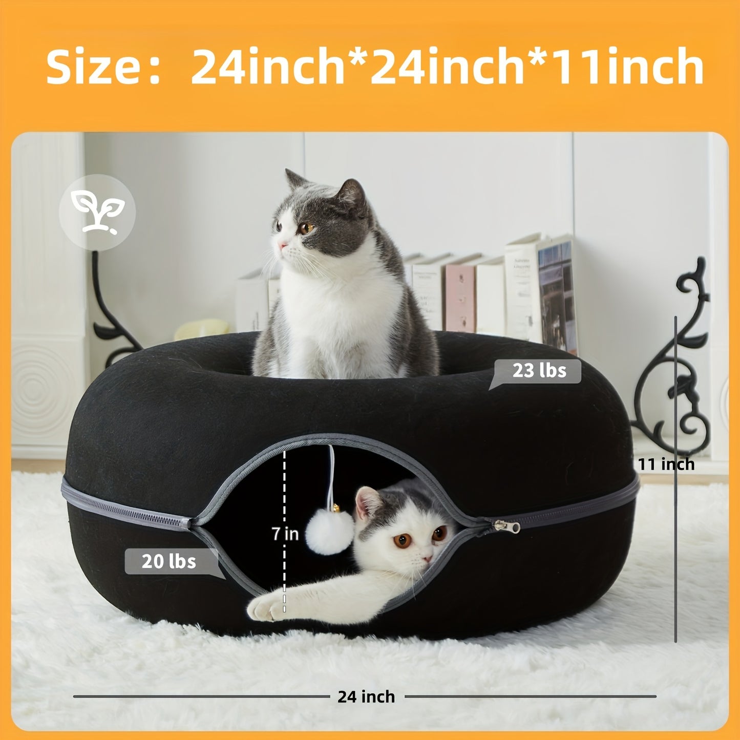 Peekaboo Cat Cave for Indoor Cats, Cat Donut Cat Tunnel Bed, Scratch Resistant Cat Toys for Medium Large Cats