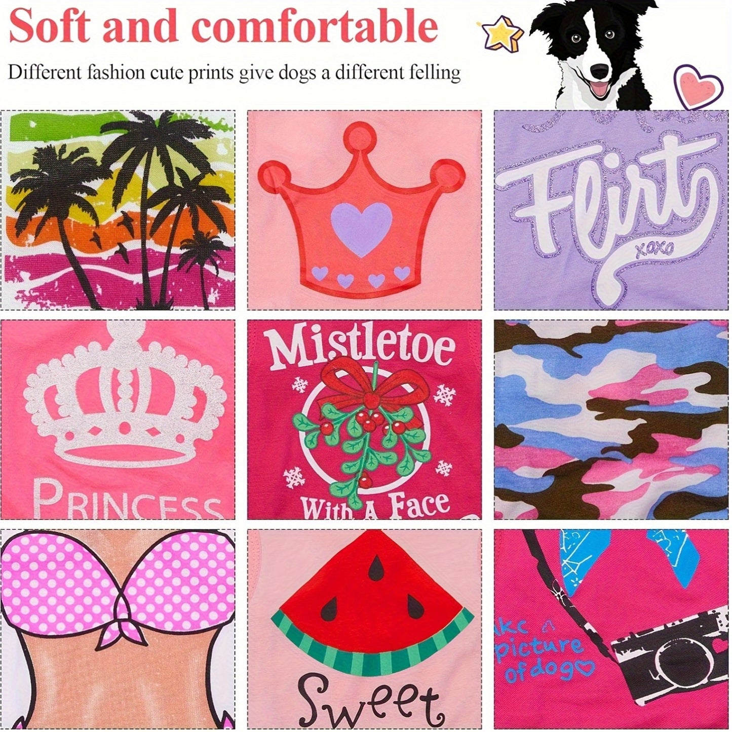 9pcs Printed Pet Shirts Cute Dog T Shirts Summer Puppy T Shirt Soft Breathable Pet Sweatshirt For Small Medium Dogs Puppy Cats(Watermelon Pattern, S)