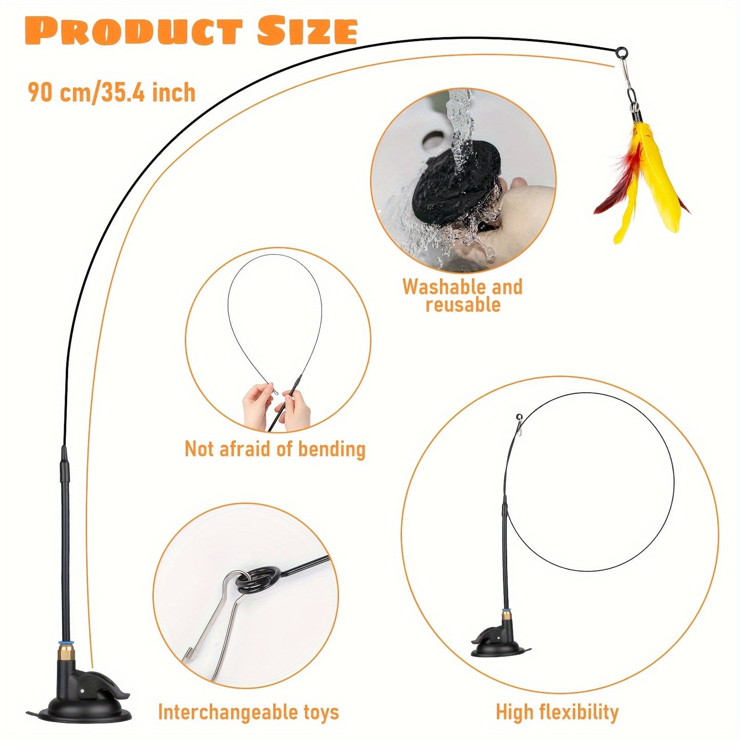 Cat Feather Toys, 10PCS Cat Toys with Super Suction Cup, Detachable 2PCS Cat Wand Toys & 6PCS Replacement Teaser Refills with Bell, Interactive Cat Toy for Indoor Cats Kitten Play Exercise