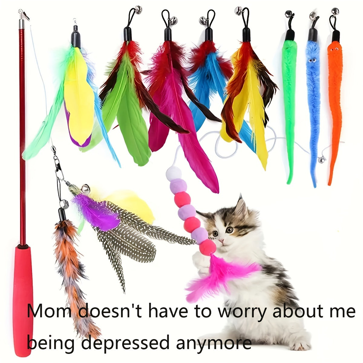 Interactive Cat Toys Including a Retractable Wand And Assorted Feather Refills, Designed to Keep Indoor Cats Entertained And Active, Without Battery