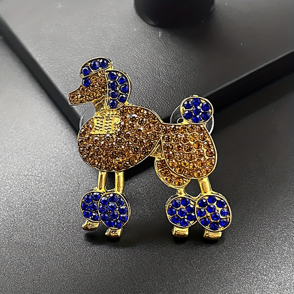SIGMA GAMMA RHO Poodle Brooch Pin – Elegant Rhinestone Dog Jewelry for Women, Golden-Tone with Blue & White Gemstones, Perfect for Sorority Events, Thanksgiving, Teacher's Day, Graduation, or Carnival, Festive Brooch Pin |
