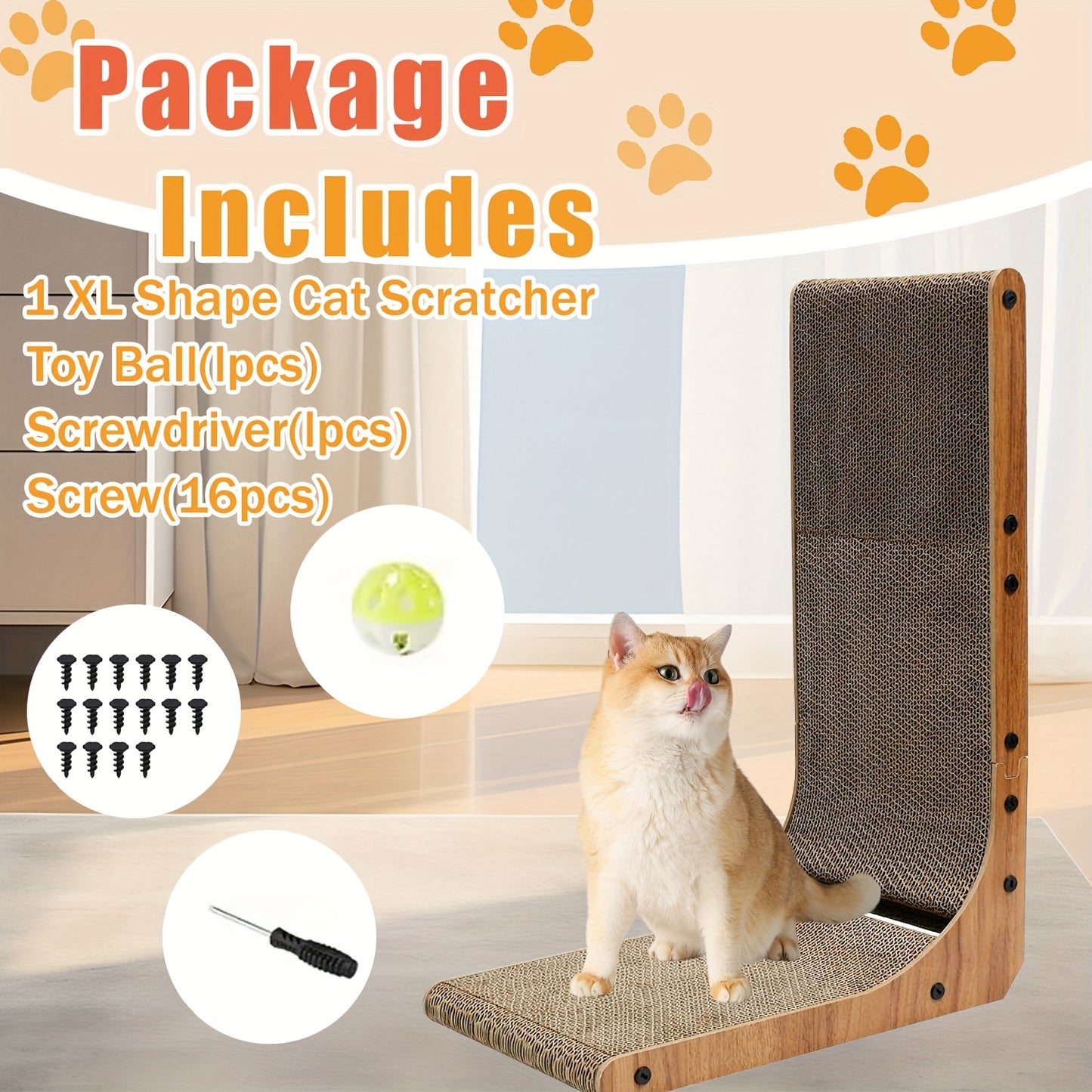 Cat Scratcher, Cat Scratching Post, Cardboard Cat Scratching Board with Ball Toy, Large Vertical L Shape Cat Scratcher Scratch Pads Cat Toys for Indoor Cats