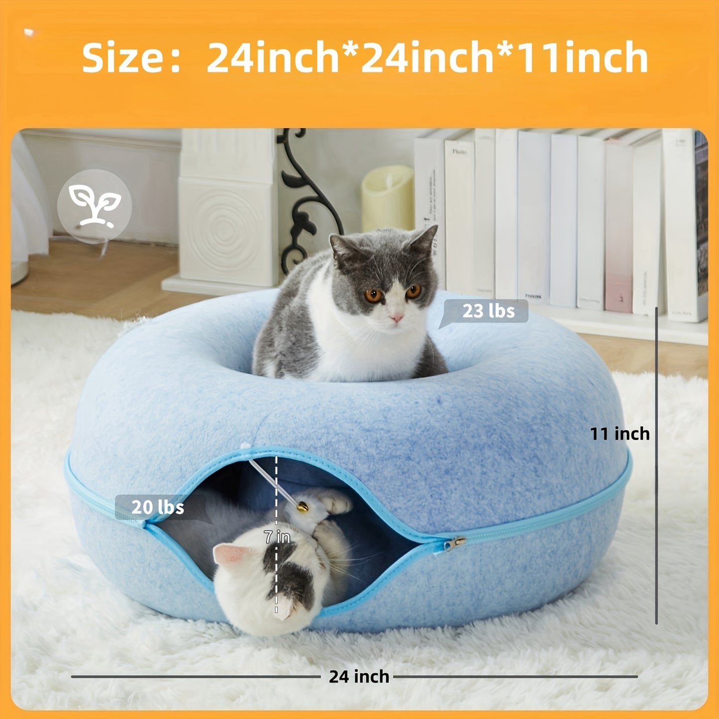 Peekaboo Cat Cave for Indoor Cats, Cat Donut Cat Tunnel Bed, Scratch Resistant Cat Toys for Medium Large Cats