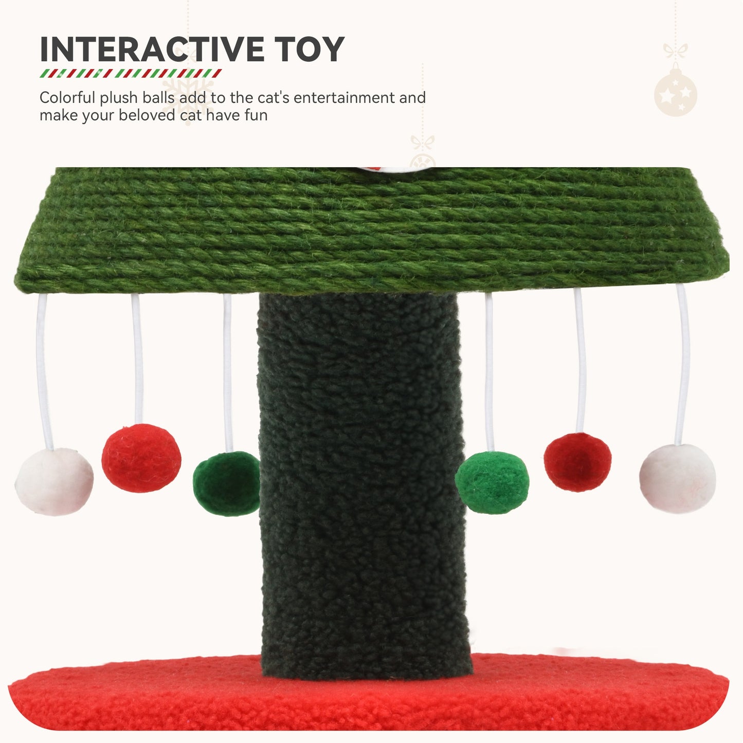 2-Tier Christmas Cat Tree with Plush Ball & Star - Festive Green & White Design, Cat House & Toy for Indoor Cats, Perfect for Holiday Decor, Indoor Cat Furniture | Festive Cat Tree | Star-Topped Tree, Cat Toys
