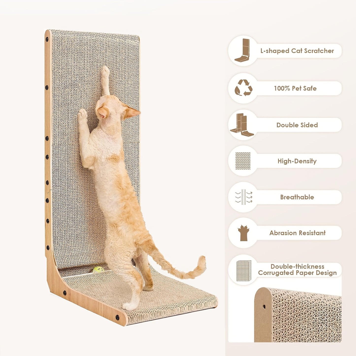 Cat Scratcher, Cat Scratching Post, Cardboard Cat Scratching Board with Ball Toy, Large Vertical L Shape Cat Scratcher Scratch Pads Cat Toys for Indoor Cats