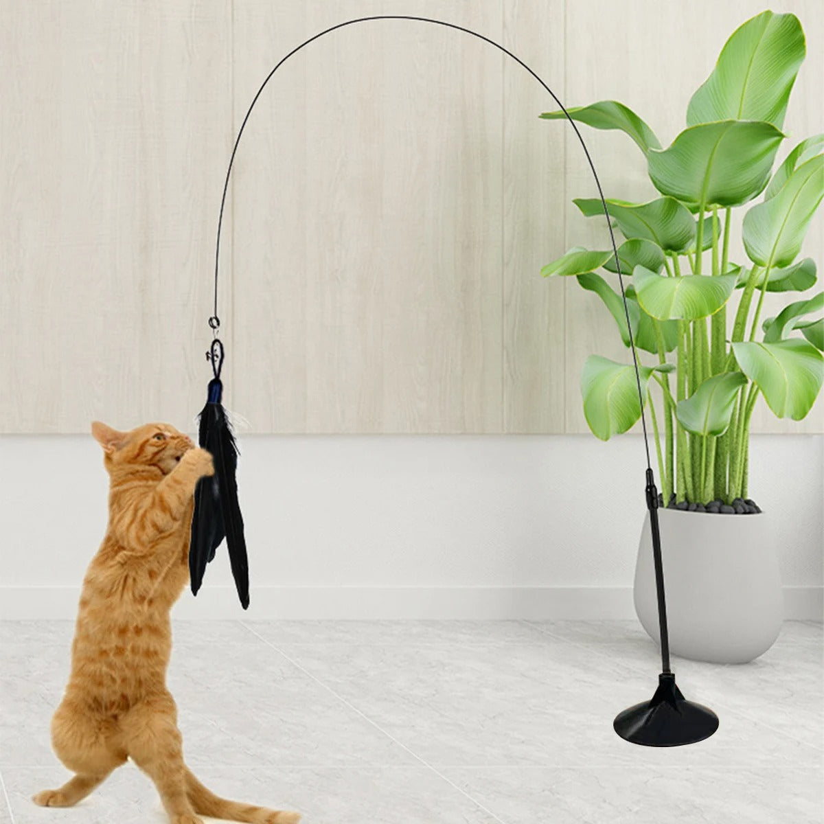 Cat Teaser Stick with Suction Cup – Long-Lasting Feather Wand Toy
